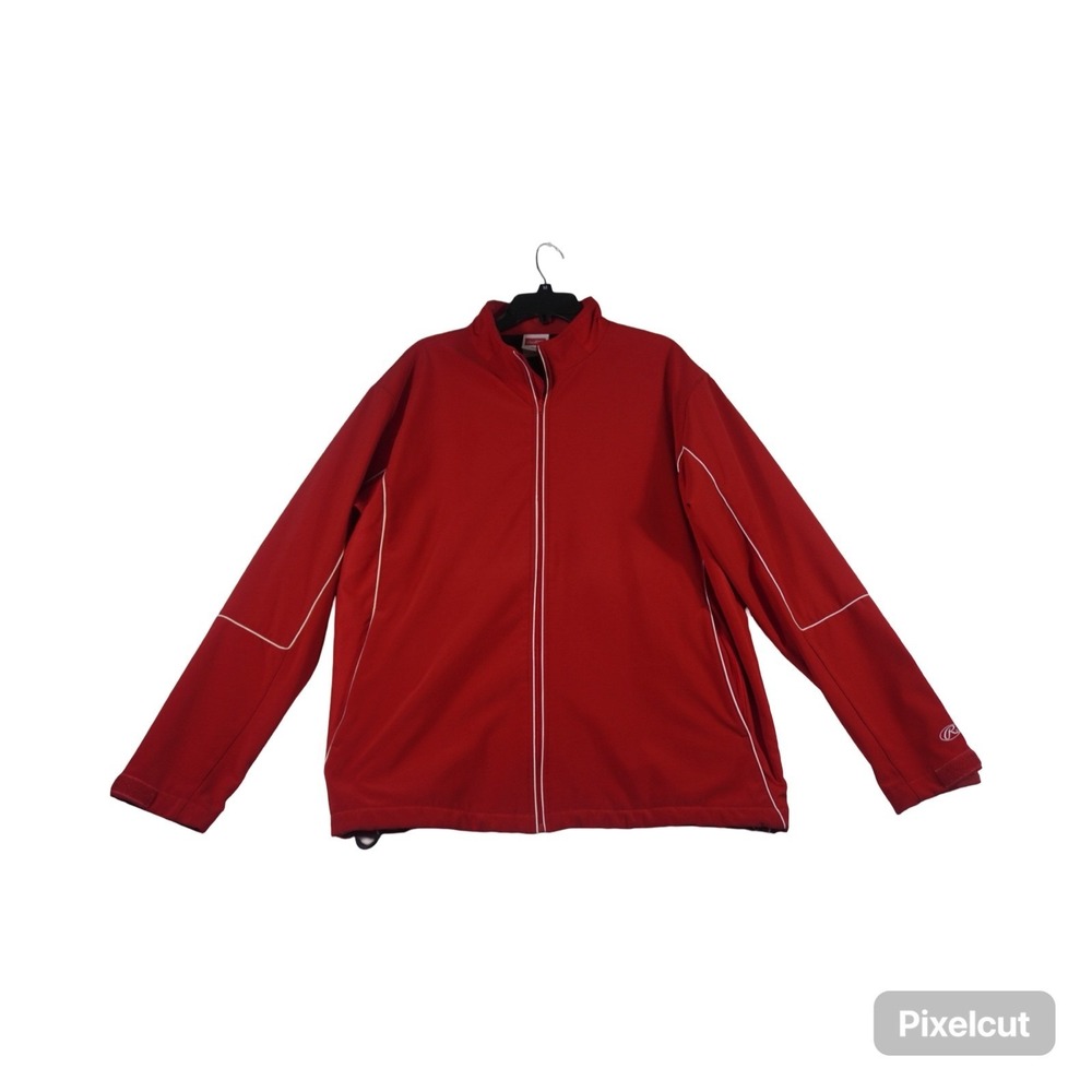 Rawlings Jacket Mens XL Red Logo Fleece Lined Stretch Full Zip Mock Neck Outdoor